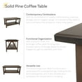 thumbnail image 3 of Sunnydaze Rectangular Solid Pine Wood Coffee Table with Storage Shelf, Dark Brown, 3 of 14
