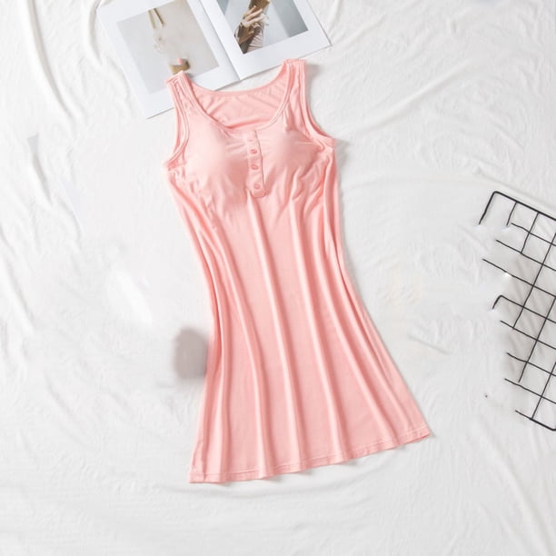 Camisón largo de algodón para mujer, con almohadilla para el pecho, holgado y cómodo, sin mangas