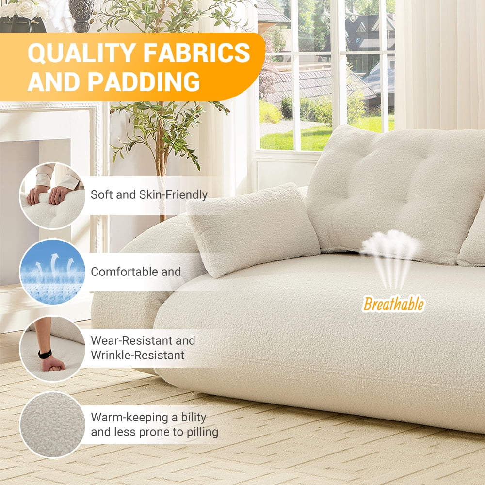 HiiKaa 3-in-1 Multi-Functional Dog & Human Sofa Bed,Foam-Filled Lazy Couch with Removable Cover,79" Foldable Teddy Fabric Sleeper Couch for Living Room,Guest Bed & Playroom Beige