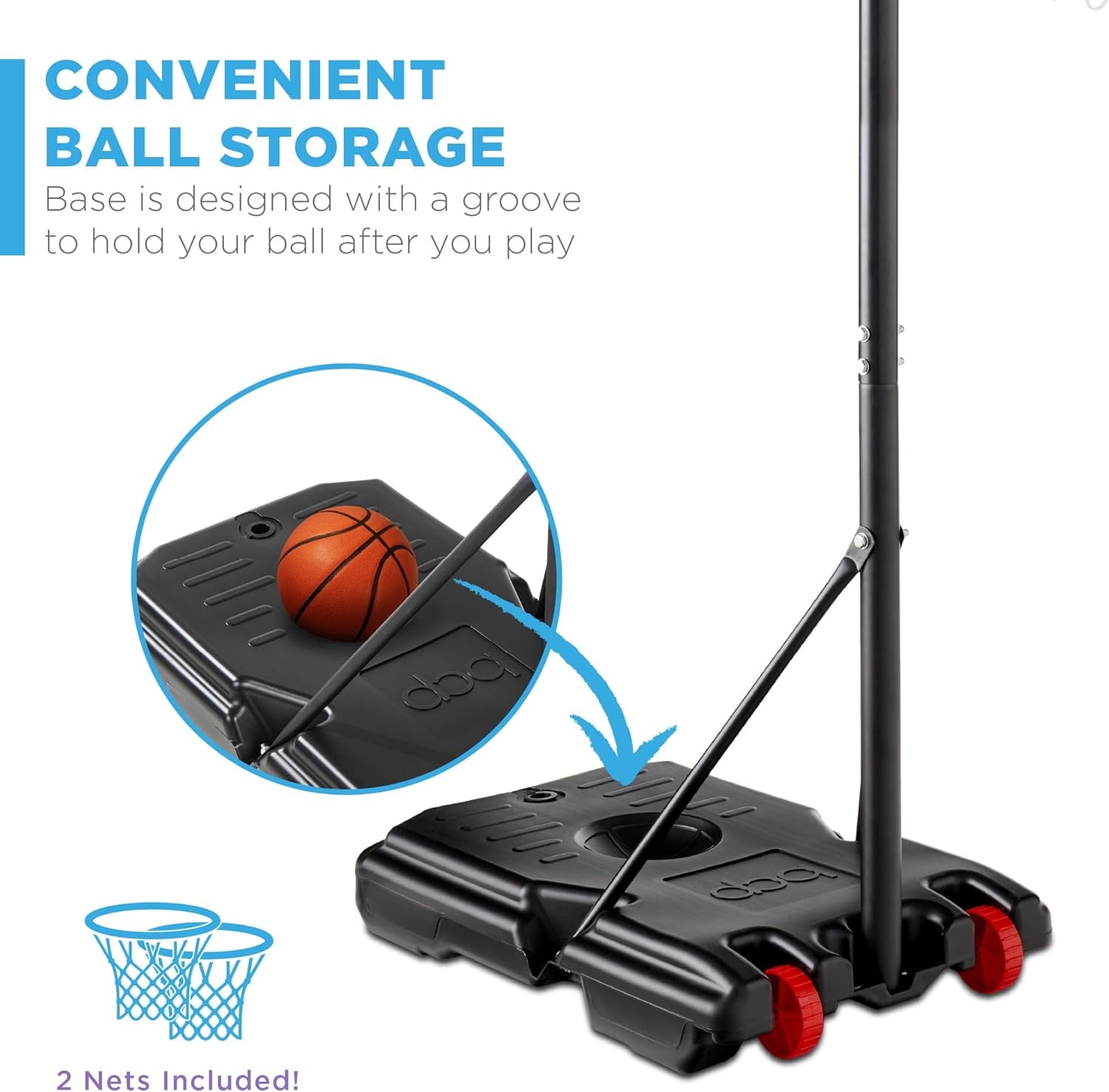 CHTER Kids Height-Adjustable Basketball Hoop, Portable Backboard Set w/ 2 Wheels, Fillable Base, 70.5in to 82.3in Tall