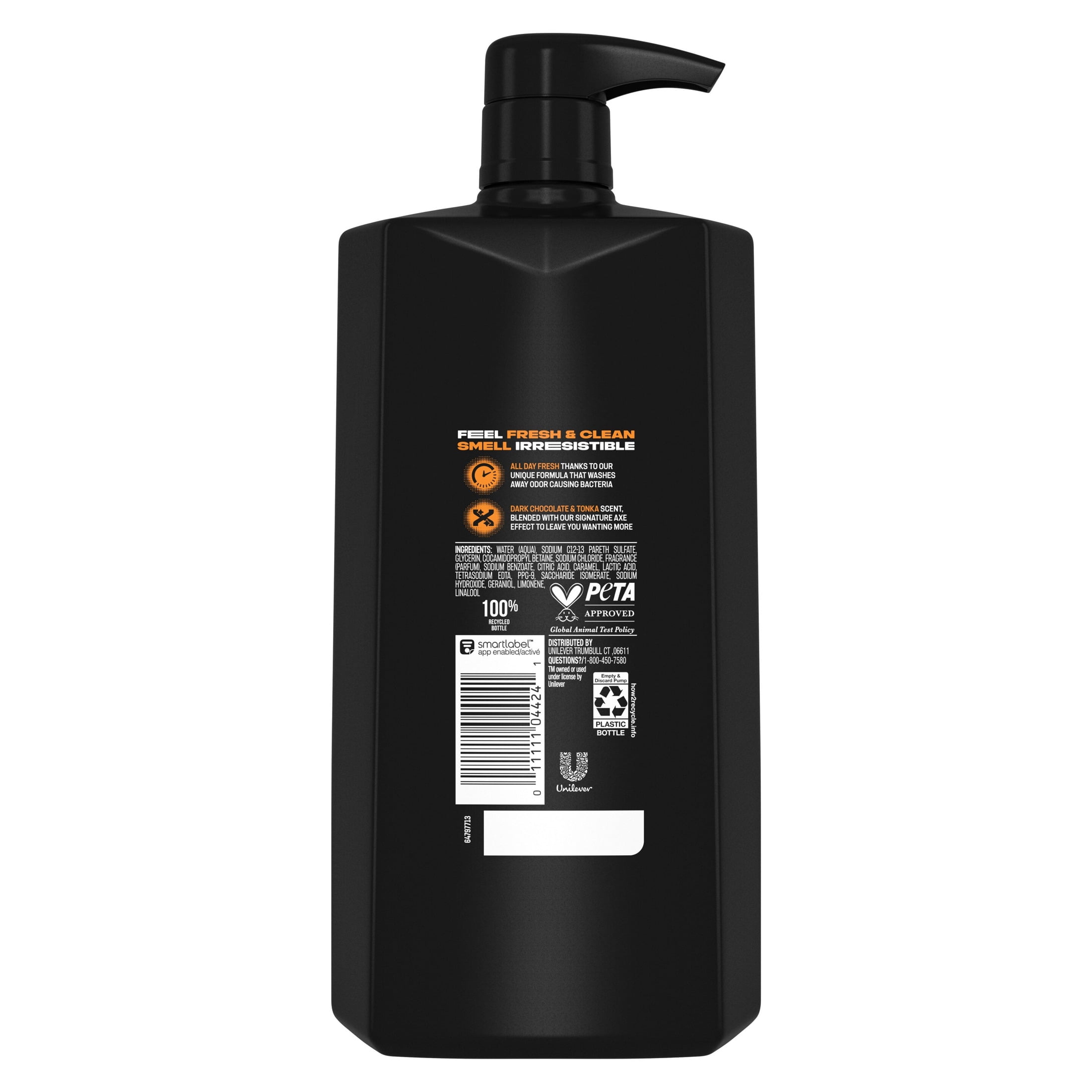 Axe Dark Temptation Body Wash For Men 12h Refreshing Scent Dark Chocolate Moisturizing Body Wash Pump with Plant Based Moisturizers, 32 fl oz