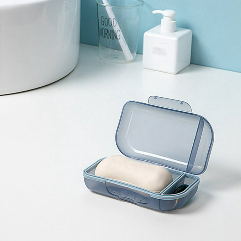 Travel Soap Box with Lid, Sealed Soap Box Portable Soap Box Multi-function Multi-compartment  Storage Box for  Bathroom,Shower,Gym,School,Camping,Hiking,Vacation,Outdoor,Blue 