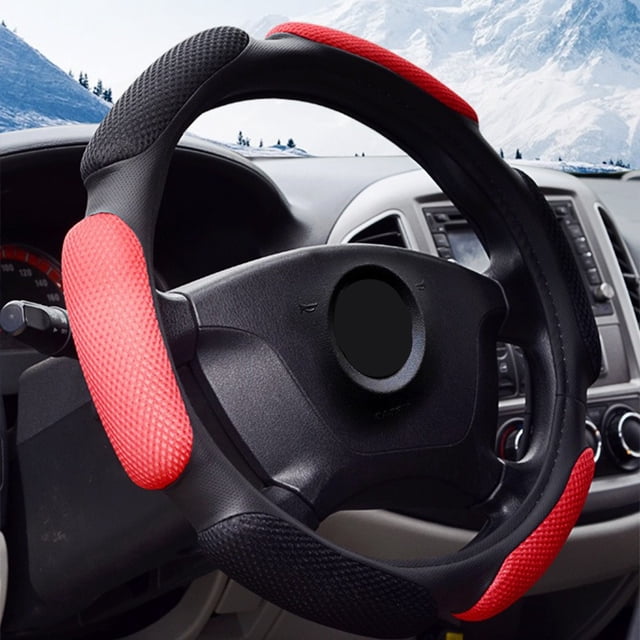 38Cm Car Steering Wheel Cover Anti-Slip Sandwich Sport Type Protector Breathable Black&Red