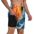 thumbnail image 2 of Logiee Red And Blue Waves Print Men's Swim Trunk,Quick Dry Board Shorts ,Men's Swim Trunks with Compression Liner, Bathing Suits with Pockets-Small, 2 of 6