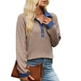 thumbnail image 3 of Wevis Women's Denim Collar Knit Sweater, Long Sleeve Henley Button Down Autumn Blouse, Casual Loose Fall Pullover Tops, 3 of 7