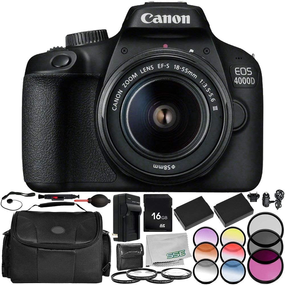 Canon EOS 4000D Digital Camera with EF-S 18-55mm f/3.5-5.6 III Lens 13PC Accessory Bundle – Includes 16GB Memory Card + 3PC Filter Kit (UV + CPL + FLD) + MORE
