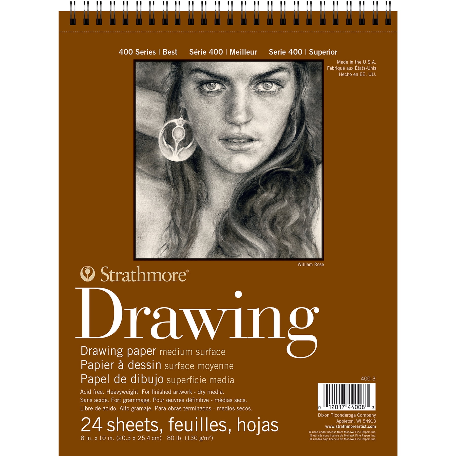Strathmore 400 Series Drawing Pad, Smooth Finish, Wire Binding, 24 Sheet, 8x10 inch, Pack of 3
