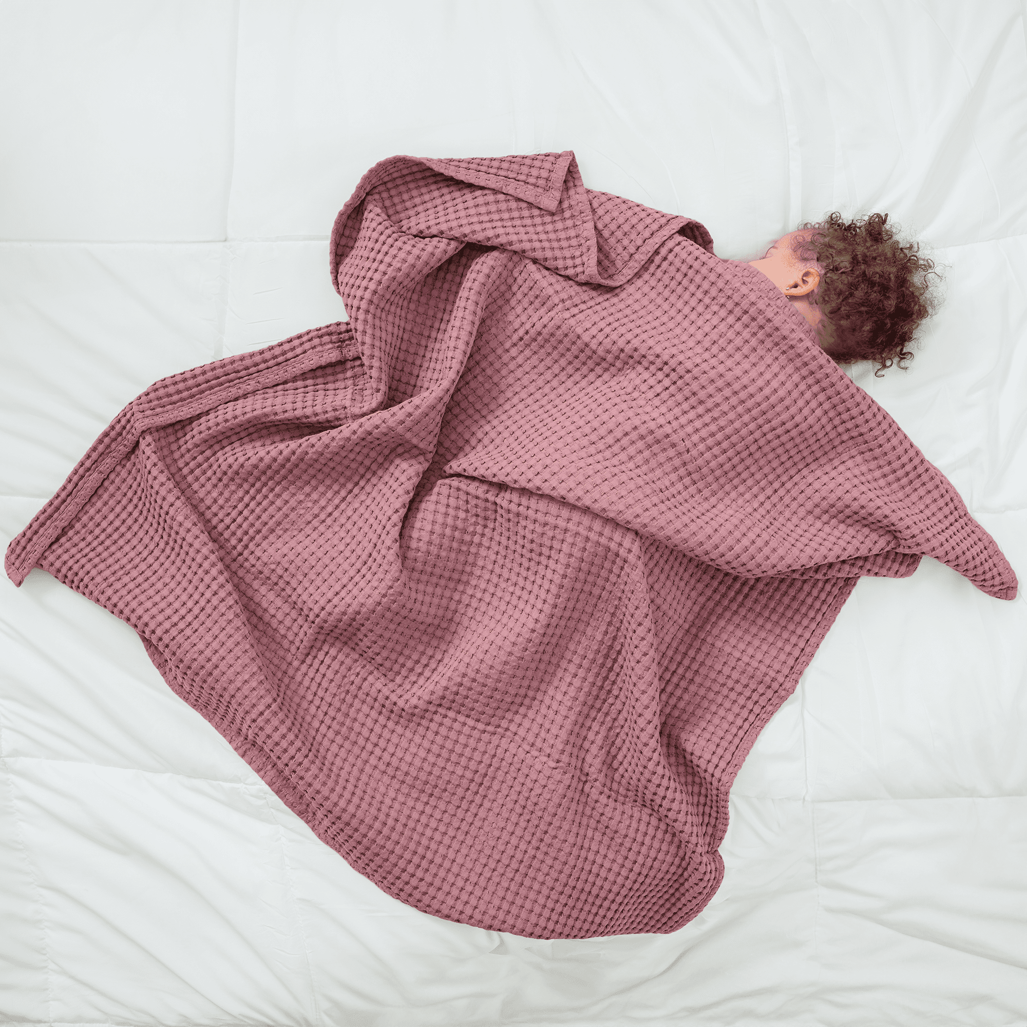 Comfy Cubs Waffle Weave Blanket - 40” x 40” - 100% Cotton Soft, Lightweight Baby Blanket, Mauve