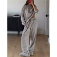 thumbnail image 3 of Pijamas de rayas for mujer, conjuntos de 2 piezas, camisetas de manga larga, pantalones anchos con cordón, conjuntos a juego, conjuntos de estar en casa, 3 of 7