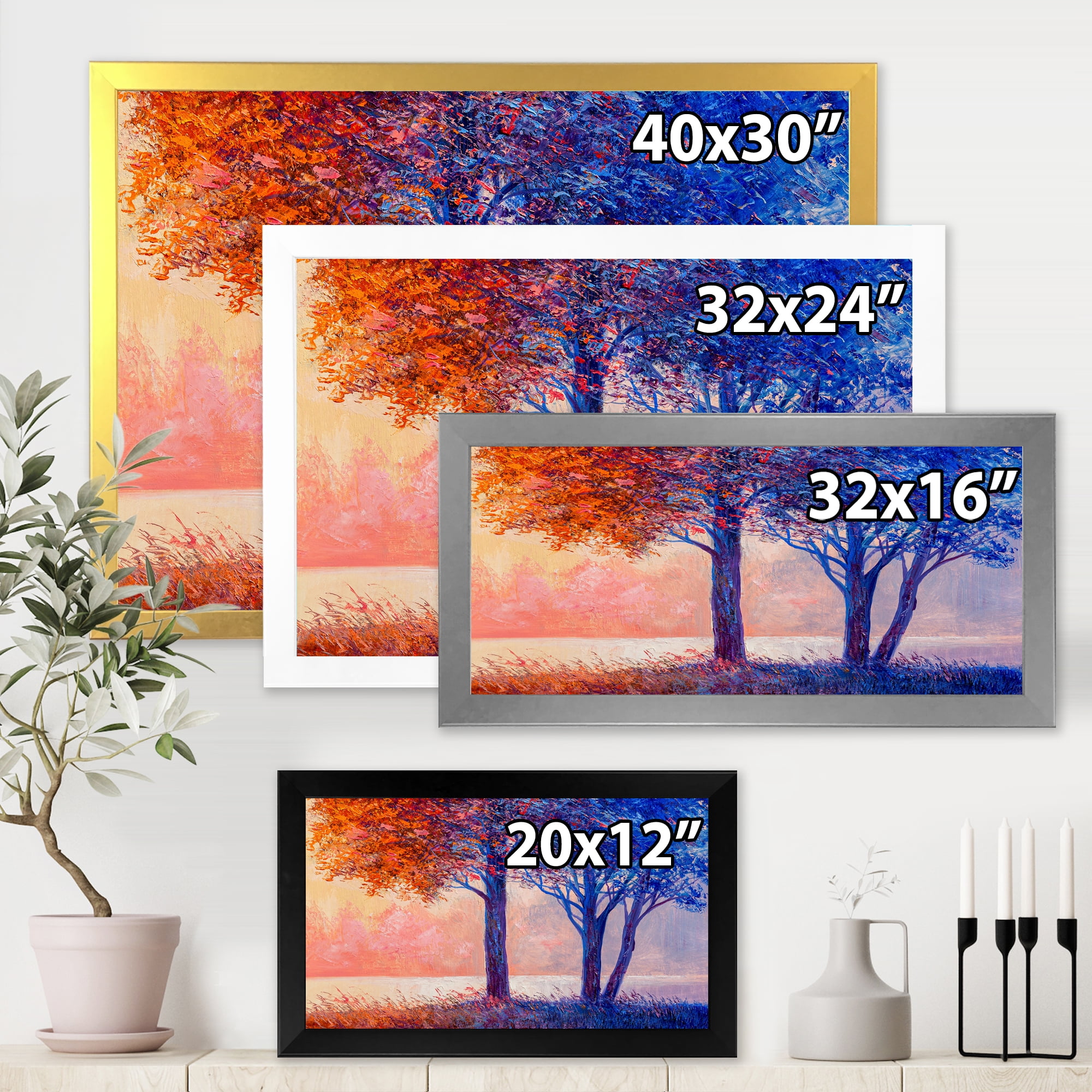 Designart 'Colorful Autumn Forest Trees Along Beautiful River' Lake House Framed Art Print