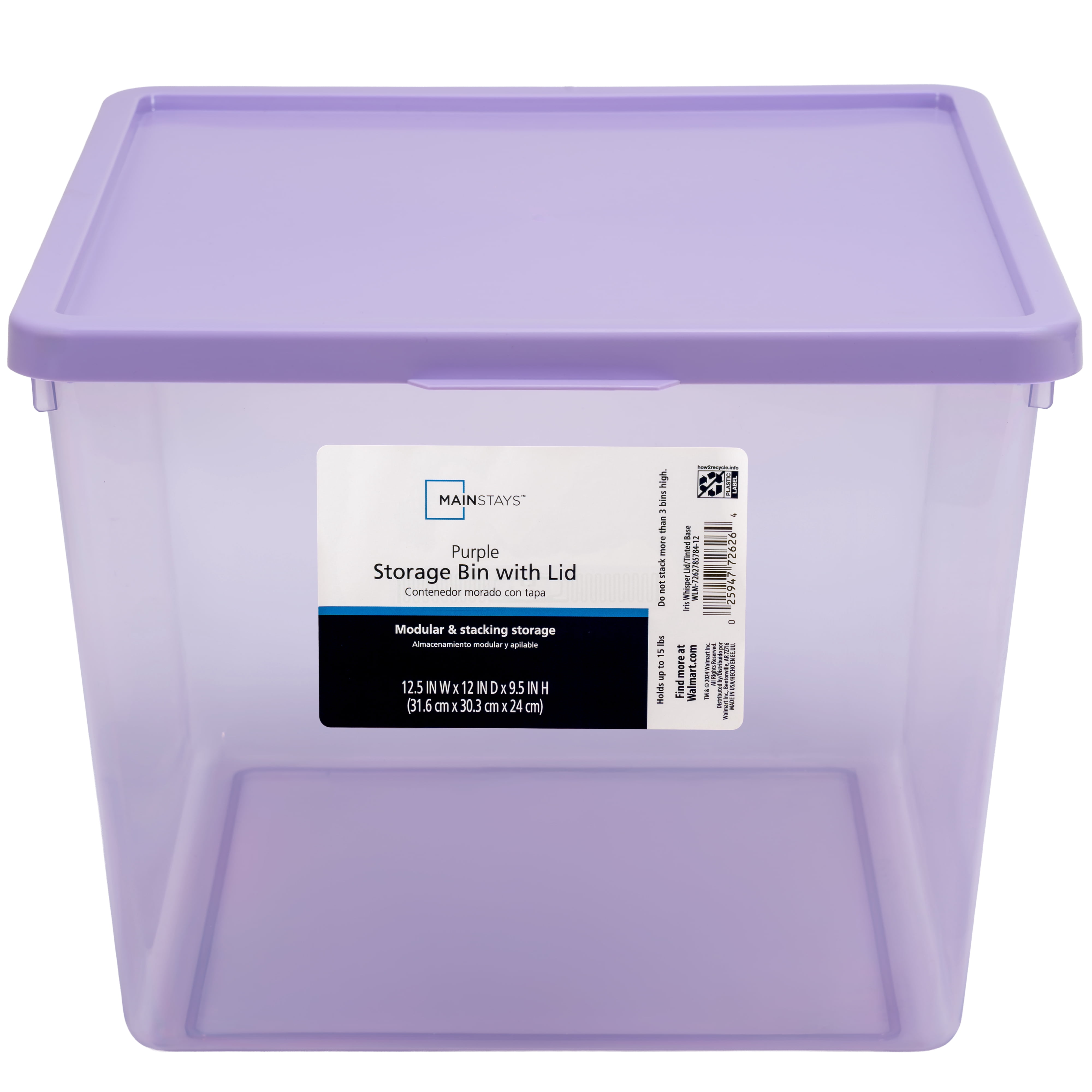 Mainstays Large Plastic Modular Stacking Storage Bin with Lid, Iris Tint