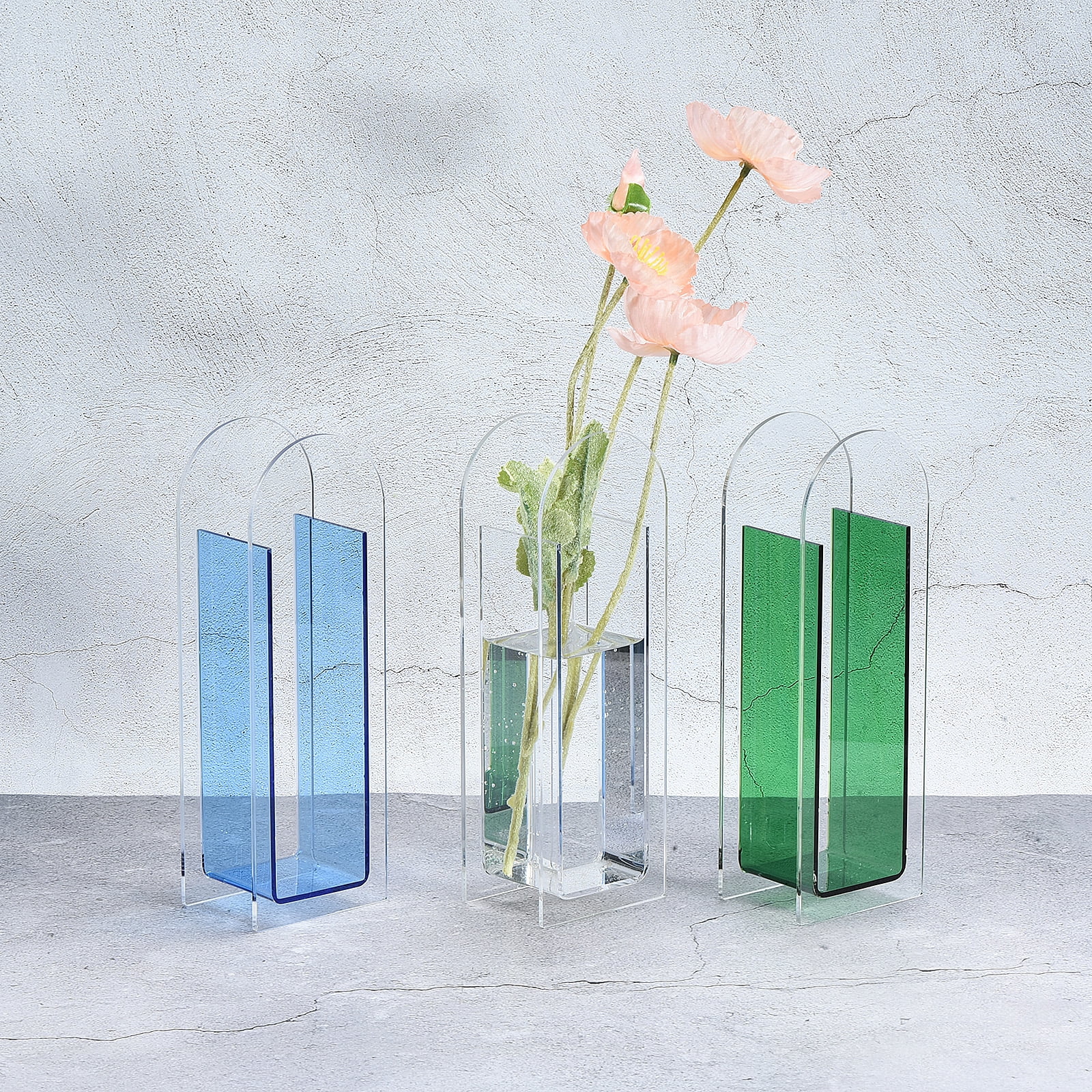 Unique Bargains Arch Acrylic Floral Vase Clear Geometric Table Centerpiece Decorative Vase Orange