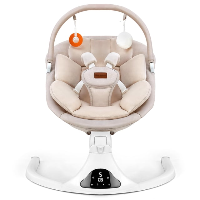 Columpio eléctrico para bebé Viriwebaby, 5 velocidades, Bluetooth, beige