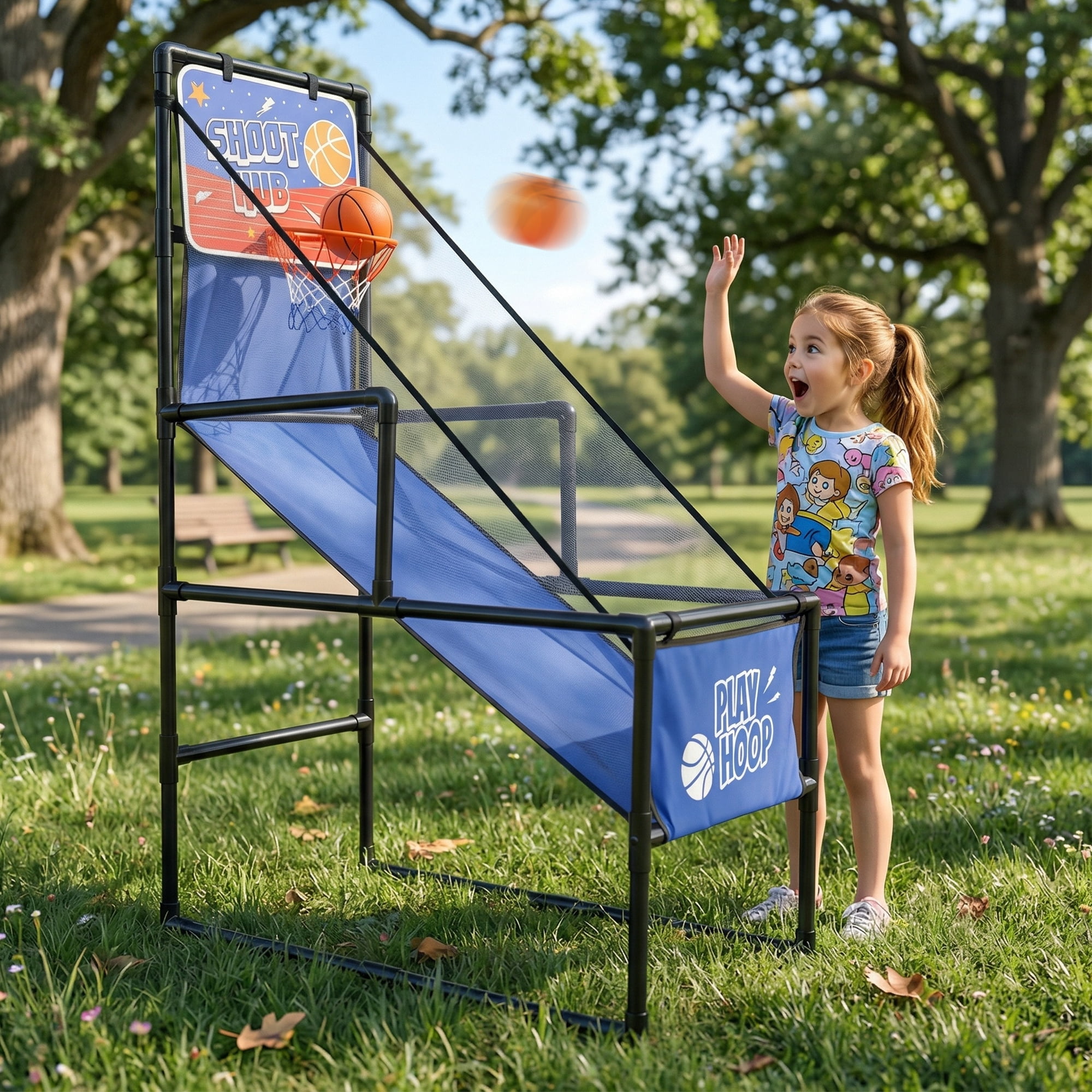 Leumius Basketball Arcade Game Indoor Outdoor,Kids Basketball Hoop with 2 Balls & Pump,Single Shot Basketball Game at Home, Carnival Games Sport Toys for Boys Girls Teens,Blue