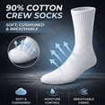 thumbnail image 3 of 6 Pack Men's Cotton Crew Socks , Cushioned Breathable Work & Athletic Socks, Moisture Control, White Size L, 3 of 6