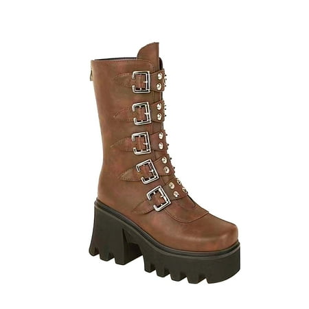 

Boots for Women 2021 New Product Punk Style Winter Thick-soled Belt Buckle Mid-tube Boots Women