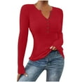 thumbnail image 2 of Knitted Stripe Sweater for Womens Henley Neck Tees Button Down Long Sleeve Shirts Slim Fitted Pull Over Sweater Blouses Plain Classic Outfits, 2 of 7