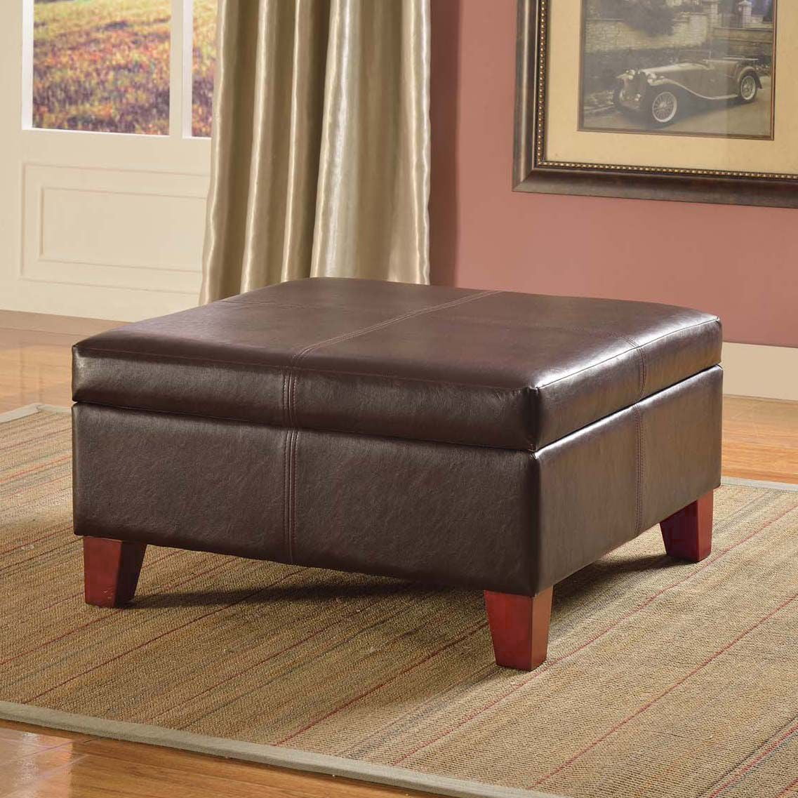 Homepop Luxury Large Faux Leather, Faux Leather Storage Bench Ottoman Brown