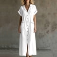 thumbnail image 6 of BRGZLK Womens Shirt Dresses Summer Trendy Solid Color V-Neck Button Down Cardigan Dresses Lightweight Breathable Beach Dress with Pockets White L, 6 of 7