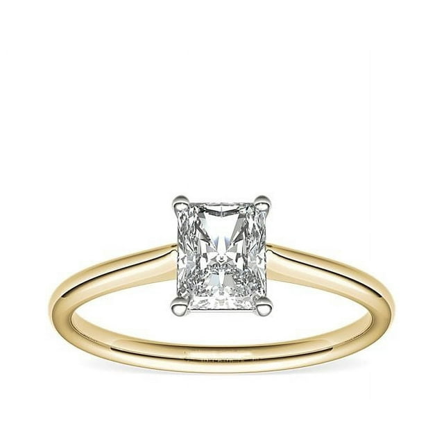 1.00 Carat Excellent Radiant Cut Real Diamond New Design Solitaire Ring for Wedding Solid 18K Yellow Gold Size 11