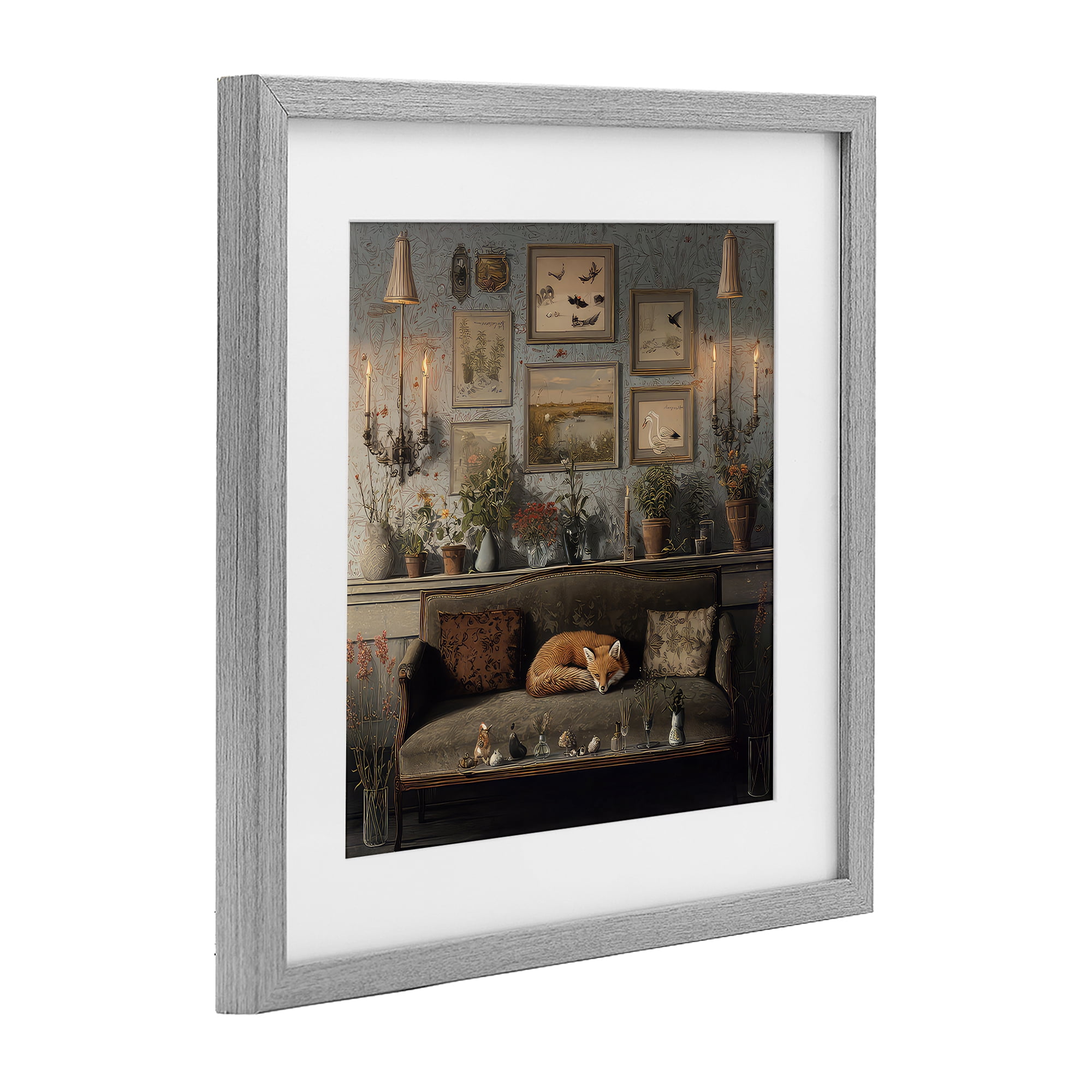 Stupell Industries Fox on Antique Sofa Gray Framed Print Under Glass, design by The Wands Want