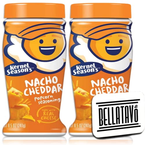 Nacho Cheese Popcorn Seasoning Bundle. Includes Two-8.5 Oz Kernel Season's Nacho Cheddar Popcorn Seasoning Jumbo Seasoning Shaker Plus a BELLATAVO Ref Magnet!