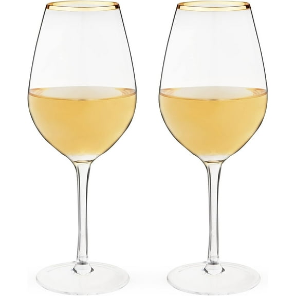 Gilded Stemmed Wine Glasses, Stylish Drinking Glasses with Gold Rim for Red and White Wines, Housewarming, Anniversary, Wedding Gifts, Elegant Home Bar Glassware, Lovers, 14 oz, Set of 2