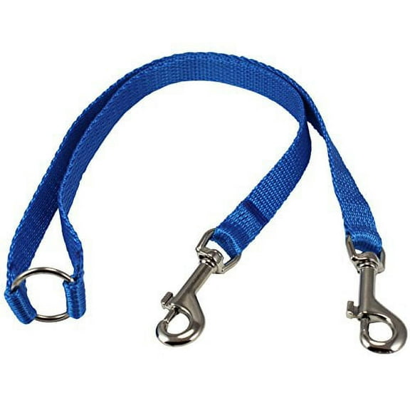 15" Nylon 2-Way Double Dog Leash - Two Dog Coupler Blue 3 Sizes (Small: 5/16" Wide)