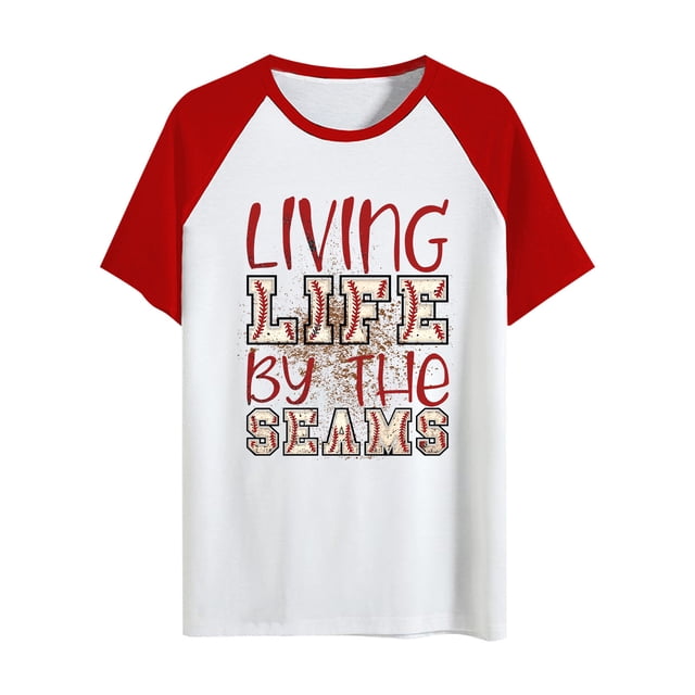 Gibobby Blusa de Trabajo de Manga Corta 2024 Hombres y mujeres Mismo estilo Raglan Manga corta Nueva Baseball Love Raglan Cuello redondo Camiseta manga cor(Blanco,XL)