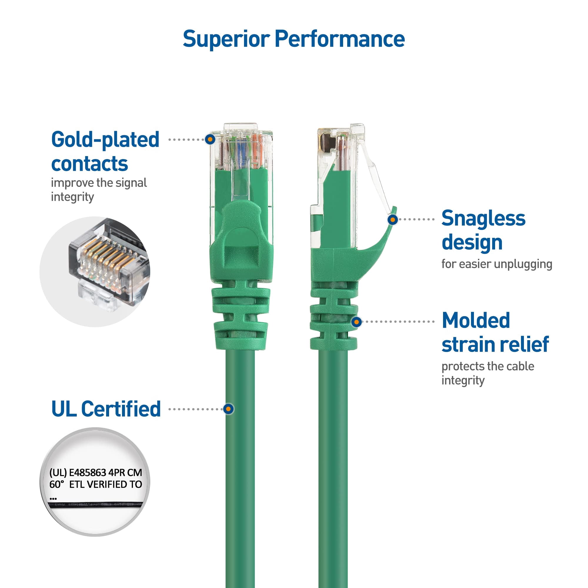 Cable Matters 10Gbps Snagless Cat 6 Ethernet Cable 100 ft (Cat 6 Cable Cat6 Cable Internet Cable Network Cable) in Green