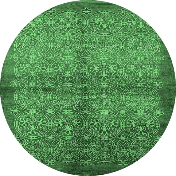 Ahgly Company Indoor Round Oriental Emerald Green Industrial Area Rugs, 4' Round