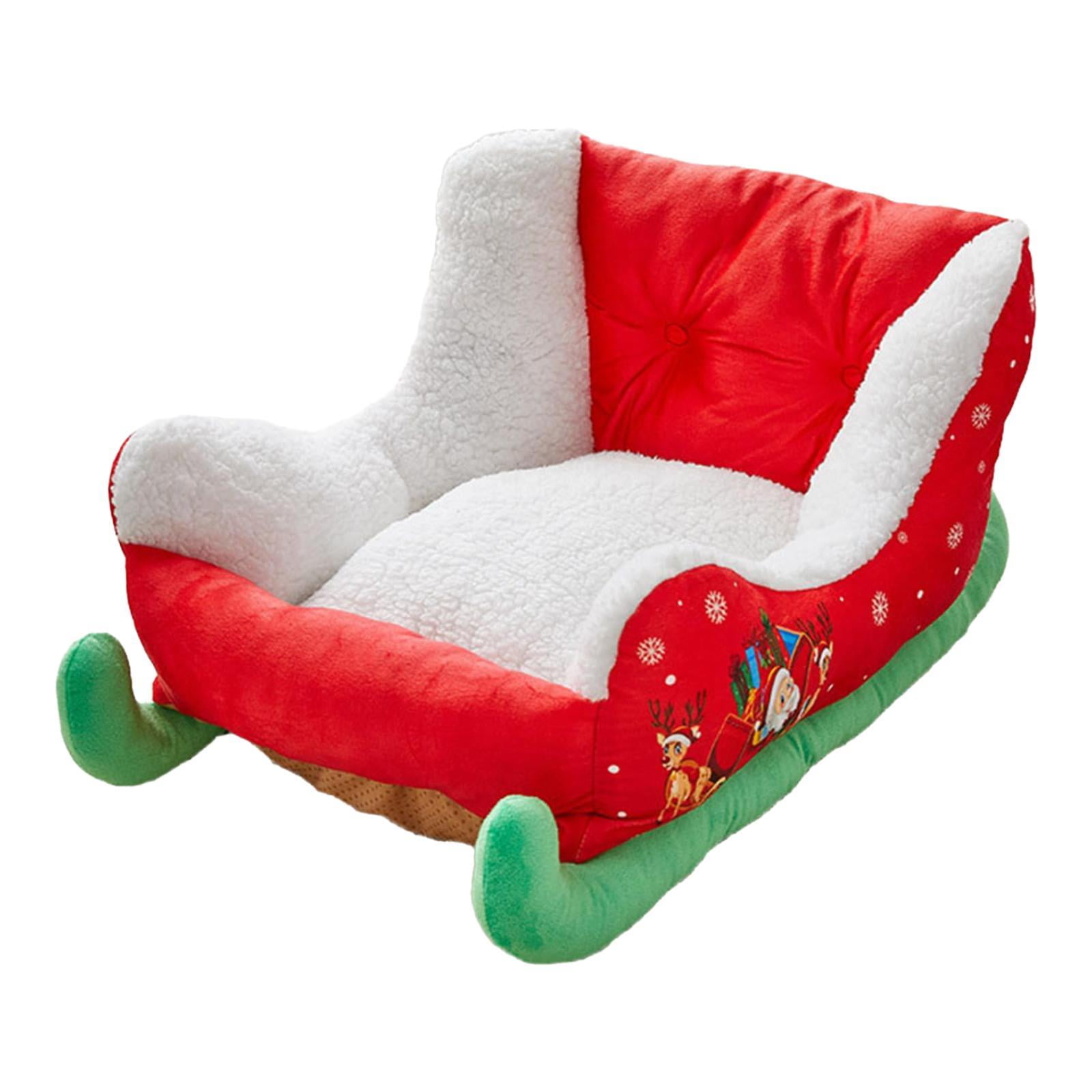 Stgfyxgs Christmas Dog Bed Pet Kennel Cushion Sofa Nest With Raised Sides Non Slip Bottom Plush Cloth Warm Breathable Sleigh Theme Suitable for pets sleeping
