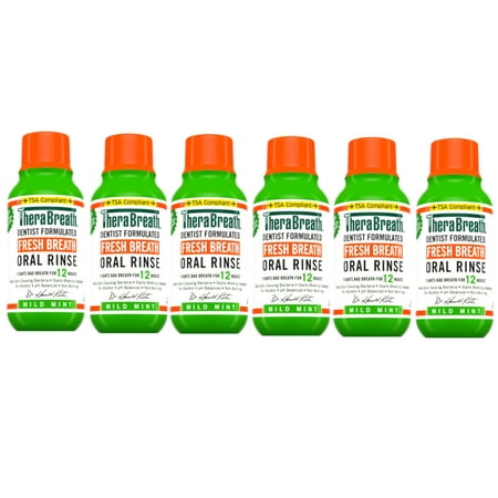 6 Pack - TheraBreath Fresh Breath Mouthwash, Mild Mint, Alcohol-Free, Travel Size, 3 fl oz
