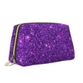 thumbnail image 2 of Naloa Purple Glitter Leather Makeup Bag for Purse Travel, Portable Small Cosmetic Organizer for Women and Girls, Make up Bag with Zipper, 2 of 8