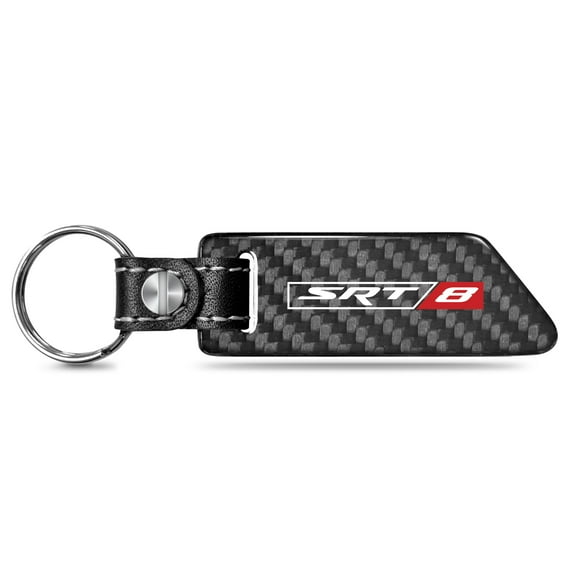 SRT-8 Logo Real Carbon Fiber Blade Style with Black Leather Strap Key Chain