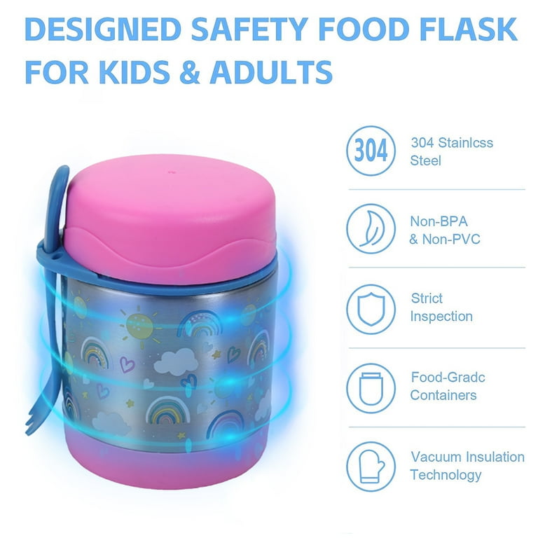 Kids Thermos for Hot Food Soup Lunch, Insulated Stainless Steel Wide Mouth Jar, Container for Girls Toddlers Day Care Pre-School, Leakproof Easy