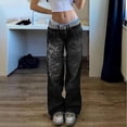 thumbnail image 2 of Byworldtasic Womens Y2K Jeans Women's Low Rise Heart Pattern Baggy Jeans Washed Wide Leg Denim Cargo Pants Y2k Streetwear, 2 of 5
