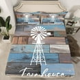thumbnail image 2 of Homewish Rustic Lodge Cabin Twin Sheet Sets for Men, Vintage Old Barn Door Twin Fitted Sheet, Blue Farm House Flat Sheet, Breathable Home Decor, 3pcs, 2 of 7
