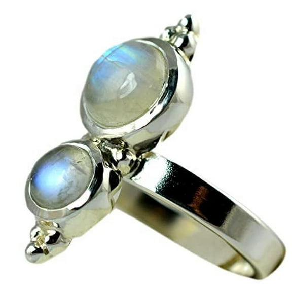 Navya Craft Rainbow Moonstone Round 925 Sterling Silver Handmade Statement Women Ring Size 12.5