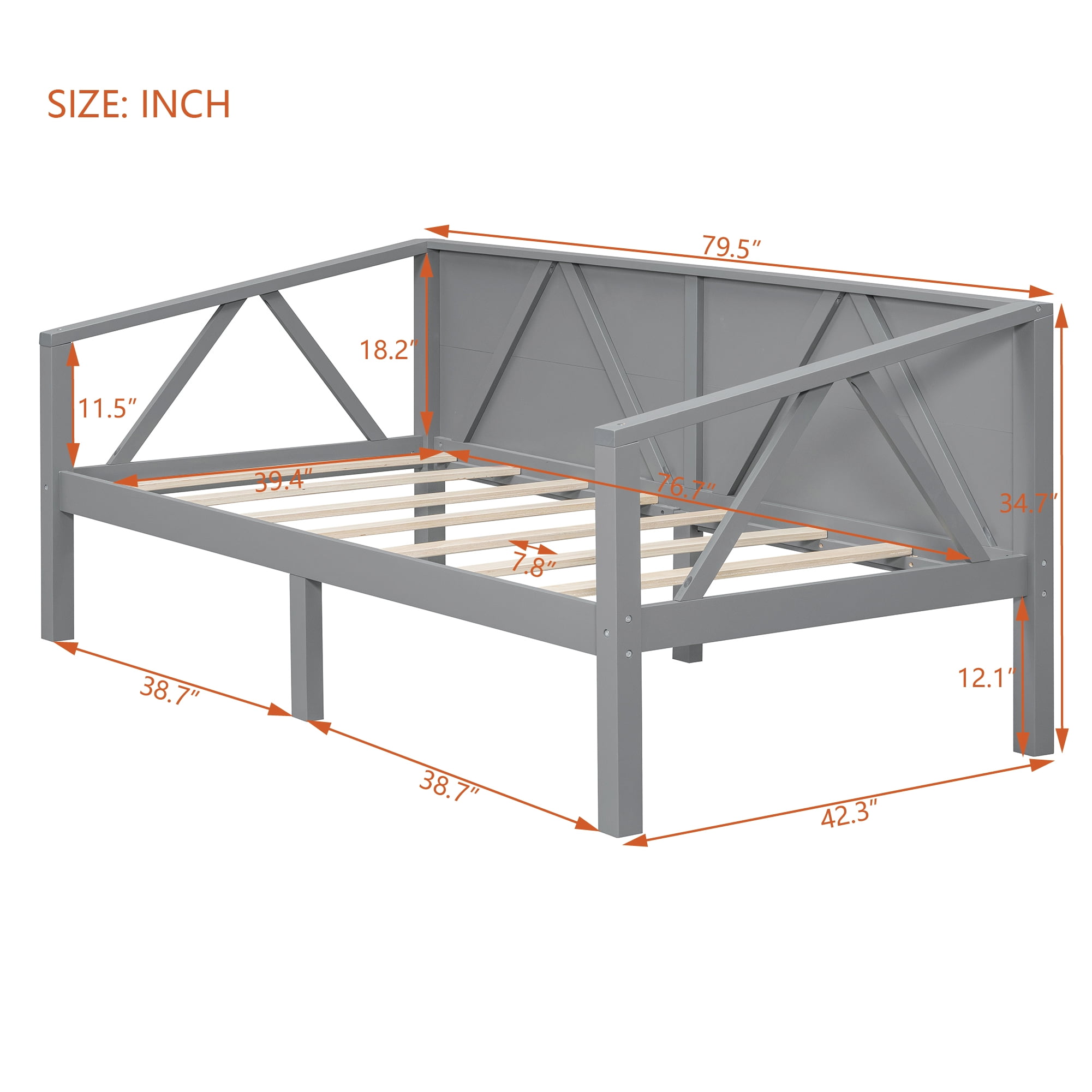 Aukfa Twin Size Bed Frame, Solid Wood Daybed with Slat Support for Kids Boys Girls, Gray