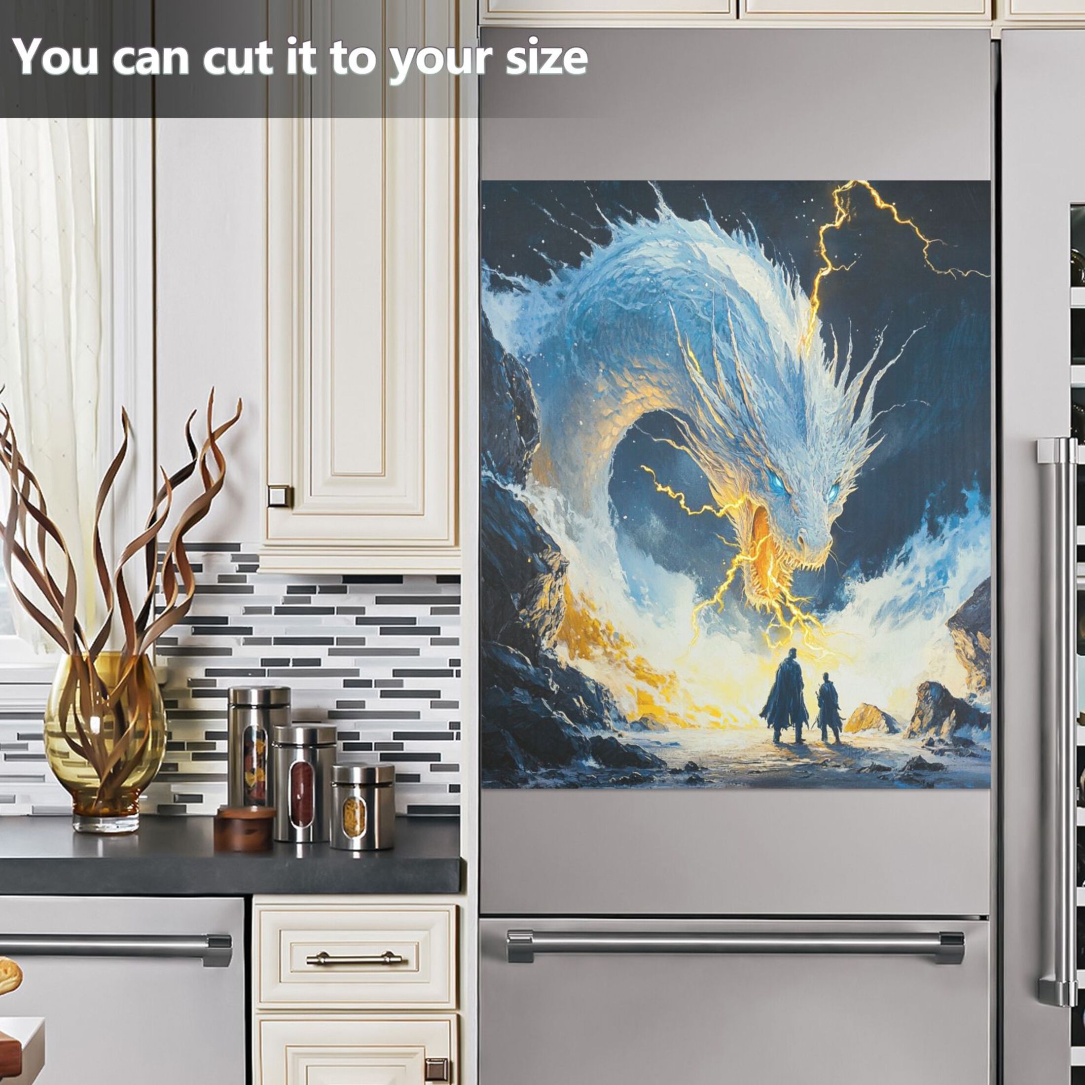 Dishwasher Magnetic Sticker 23x26 Inch Refrigerator Magnetic Sticker Washing Machine Magnetic Sticker Kitchen Panel Magnetic Sticker Home Decor White Lightning Dragon