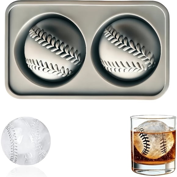 Molde de hielo de béisbol-bandeja de hielo de whisky de silicona for formas divertidas, molde de esfera de hielo grande con embudo for cócteles y bourbon