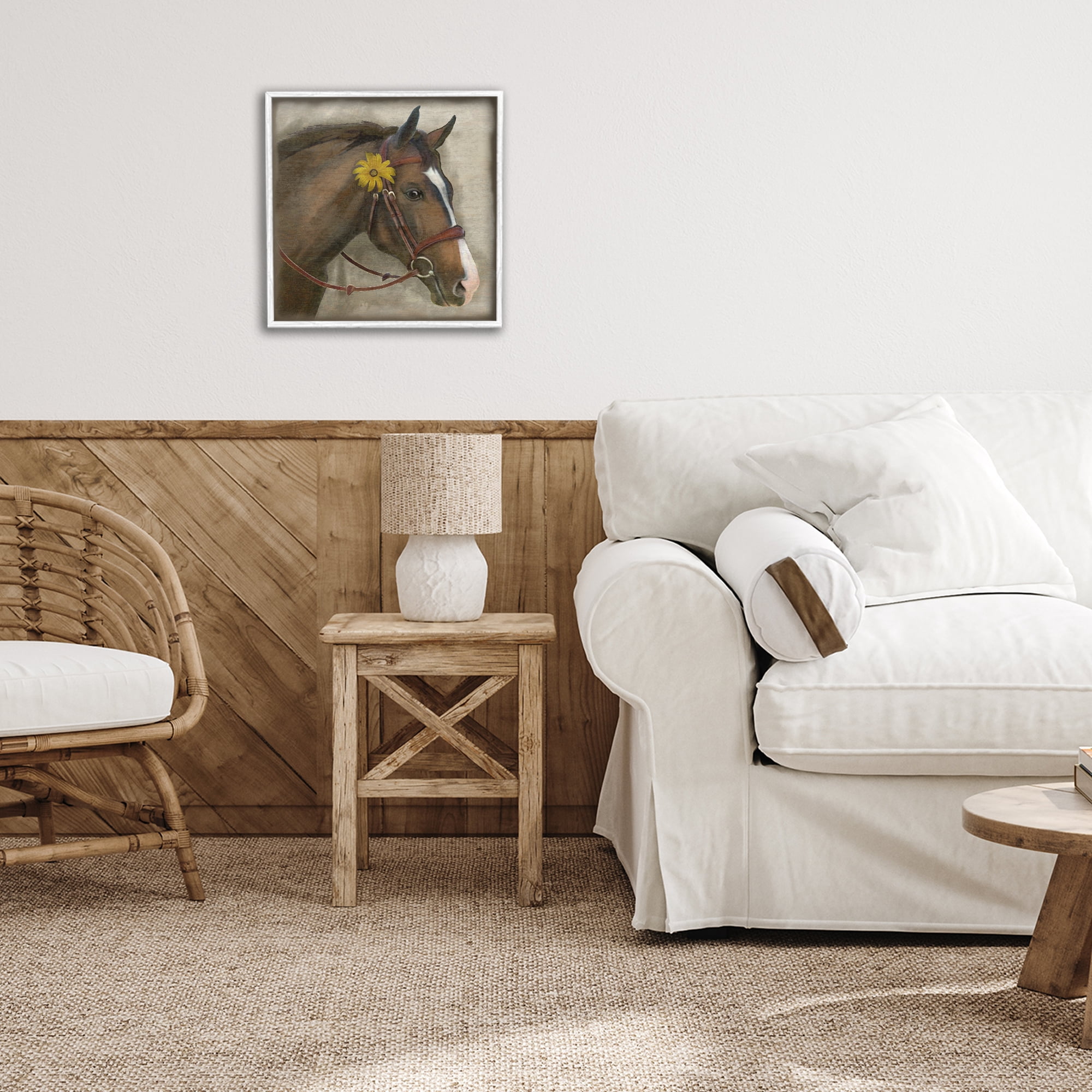 Stupell Industries Barnyard Horse with Daisy White Framed Giclee Art, design by Suzanne Nicoll