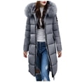 thumbnail image 3 of Coats For Women Winter Down Padded Jacket Slim Waist Belt Mid-Length Waist Solid Color Hooded Collar Padded Jacket Womens Clothing, 3 of 9