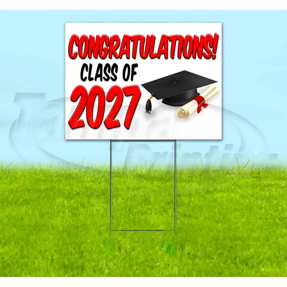 Congrats Class Of 2027 V2 (18" x 24") Yard Sign, Includes Metal Step Stake