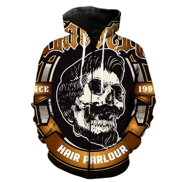 Sudadera con capucha y cremallera para hombre, diseño de barbero de dibujos animados, con estampado 3D, informal, moderna, para adolescentes, unisex, estilo Harajuku, con capucha, para primavera