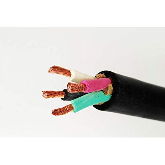 50' 12/4 SOOW SO Electric Wire Cord — Heavy Duty Portable Power Cable for Indoor, Outdoor, Industrial — 12 Gauge 4 Conductor Copper Wire — Black