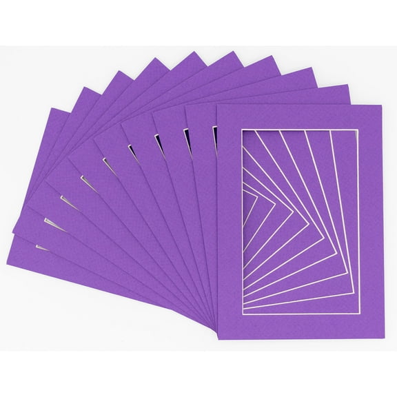 Purple Acid Free 5x7 Picture Frame Mats with White Core Bevel Cut for 4x6 Pictures - Fits 5x7 Frame