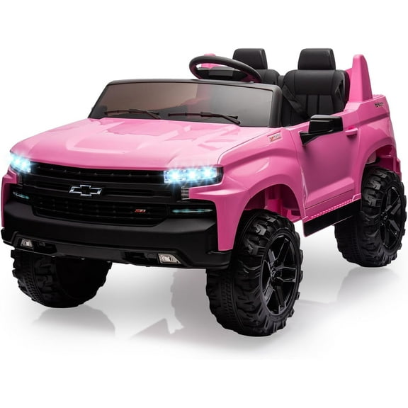 Towallmark 24V 2-Seater Truck Licensed Chevrolet Silverado Ride On Car Toy w/Parent Remote Control,4xSpring Suspension, 3 Speeds, Wireless Music, MP3 Player, Electric Vehicle Car for Kids, Pink