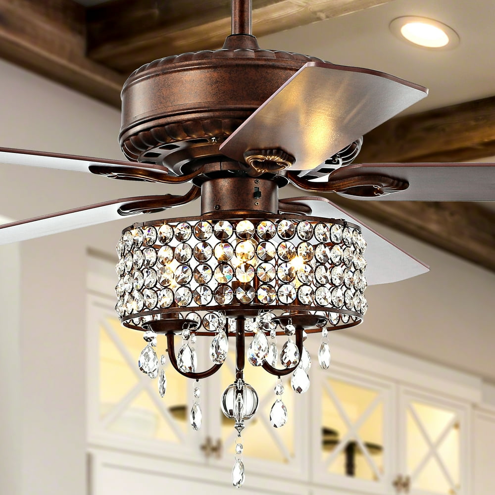 Becky 52" 3Light Crystal LED Chandelier Fan With Remote, Oil Rubbed
